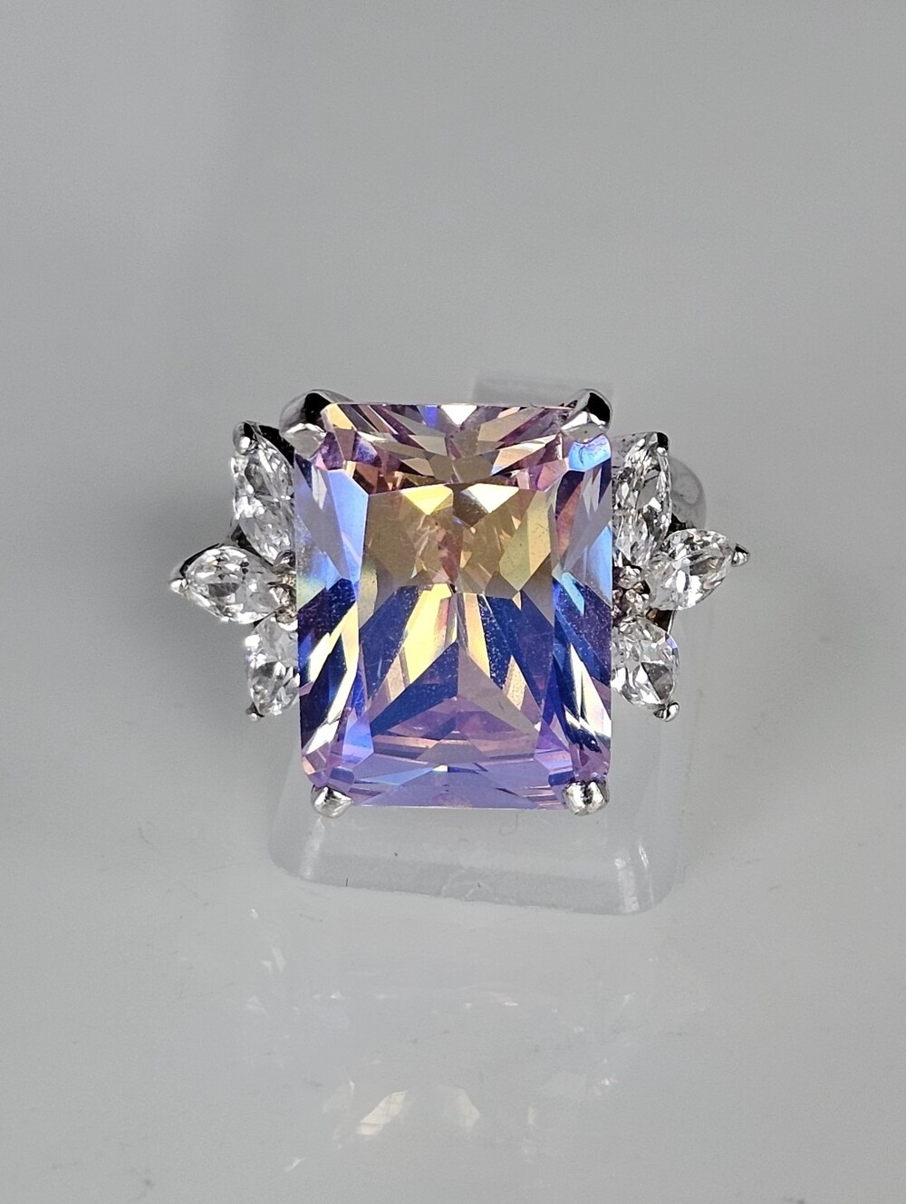 Gorgeous Mystic Topaz Oversized Cocktail Ring 14k White Gold Vermeil Size 6